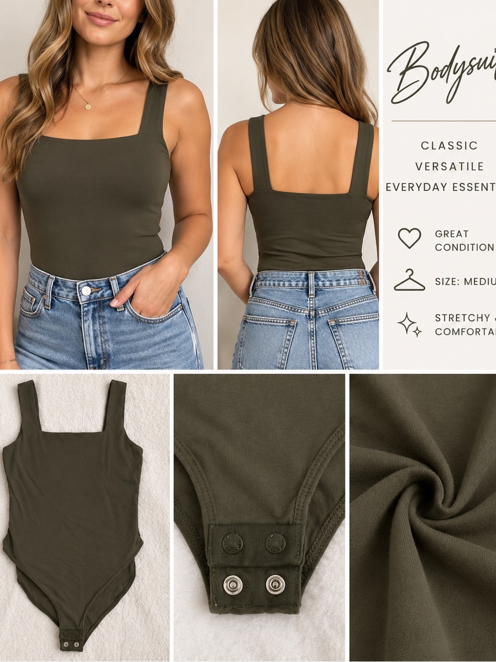 Old Navy Olive Green Square Neck Womens Bodysuit